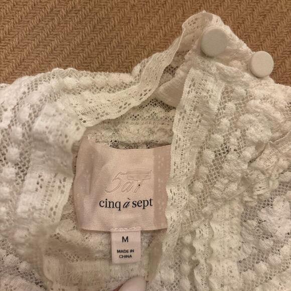 Cinq A Sept Lace Blouse Top Womens Medium Ivory Cold Shoulder Mockneck Boho - Picture 5 of 8